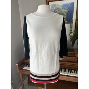 ST. JOHN Color Block Sweater, Tight Knit, 3/4 Sleeves, Wool Blend, Size Large